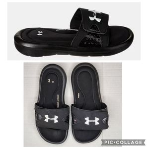 Boys Under Armour UA 1252568 Ignite Black Slides Sandals Size 3Y